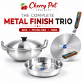 Metal Finish Trio - 28cm Candy Wok + 24cm Frying Pan + 30cm Griddle - Cherrypot cookware, Pakistan