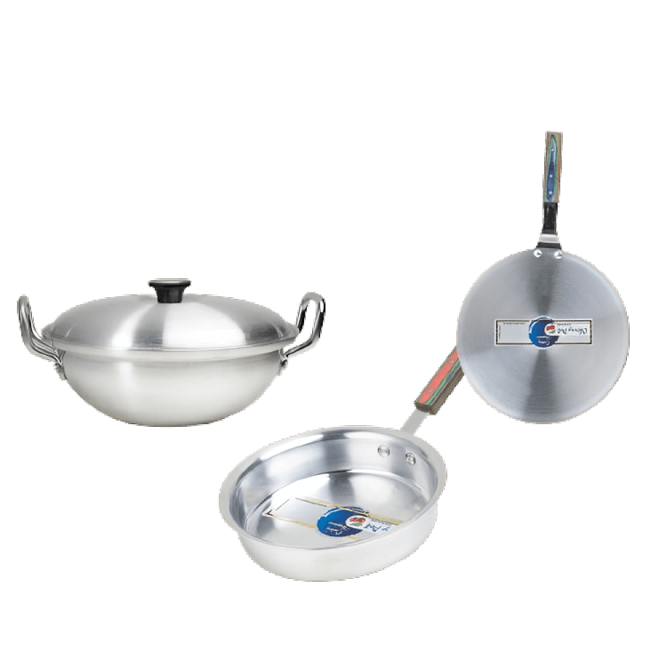Metal Finish Trio – 28cm Candy Wok + 24cm Frying Pan + 30cm Griddle – view 6 | Cherrypot cookware Pakistan