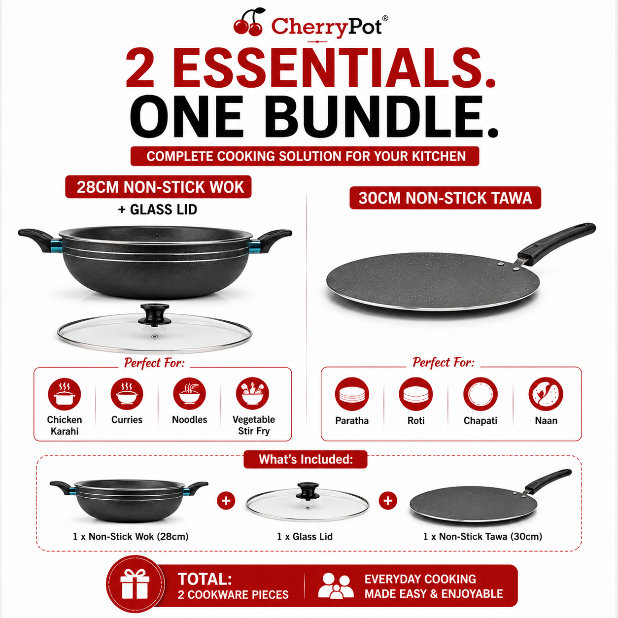 Non-Stick Bundle – 28cm Wok + 30cm Griddle – view 4 | Cherrypot cookware Pakistan