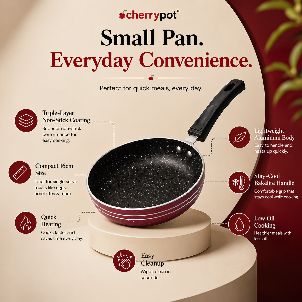 Non-Stick Mini Egg Frying Pan – 16cm (4 Colours) – view 2 | Cherrypot cookware Pakistan