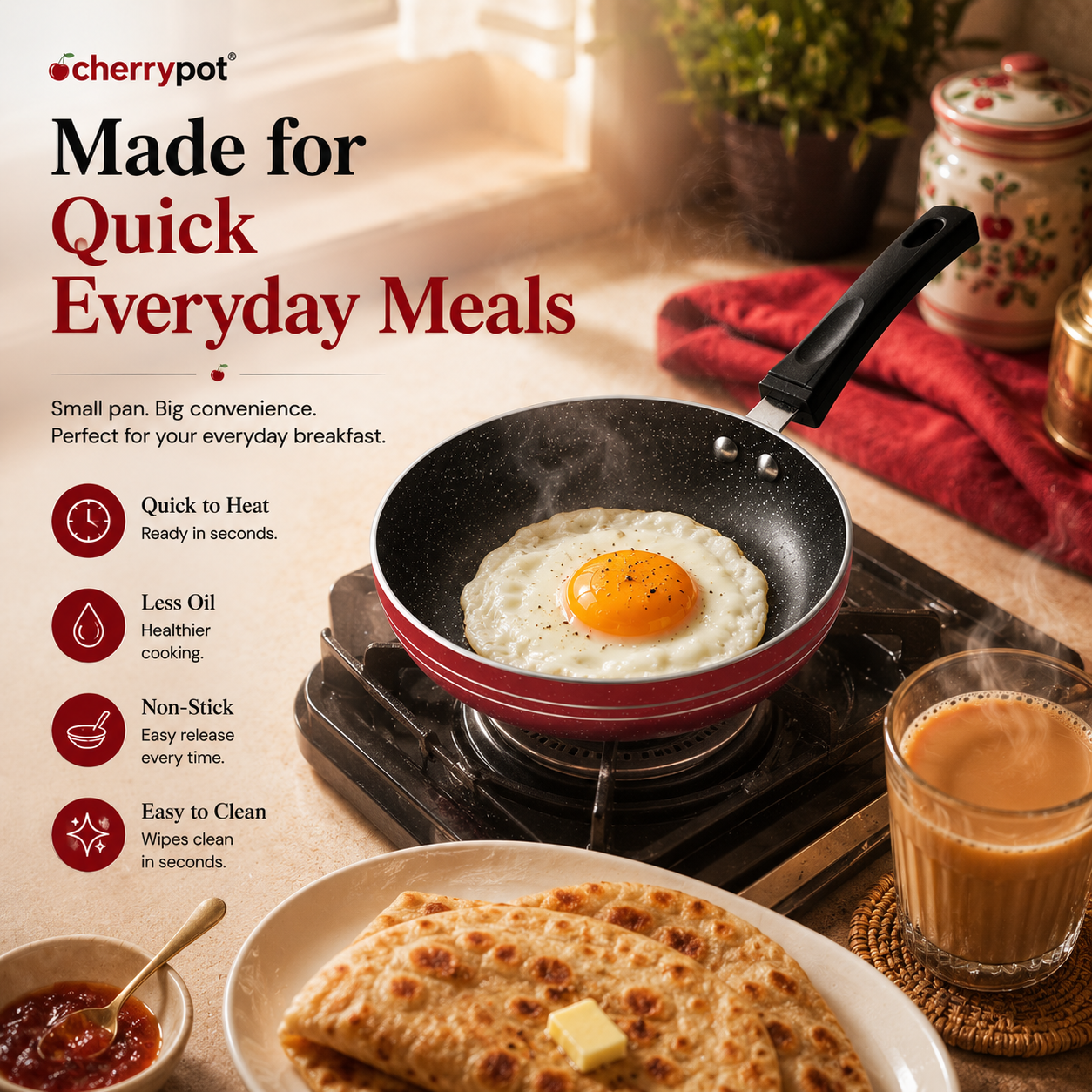 Non-Stick Mini Egg Frying Pan – 16cm (4 Colours) – view 3 | Cherrypot cookware Pakistan