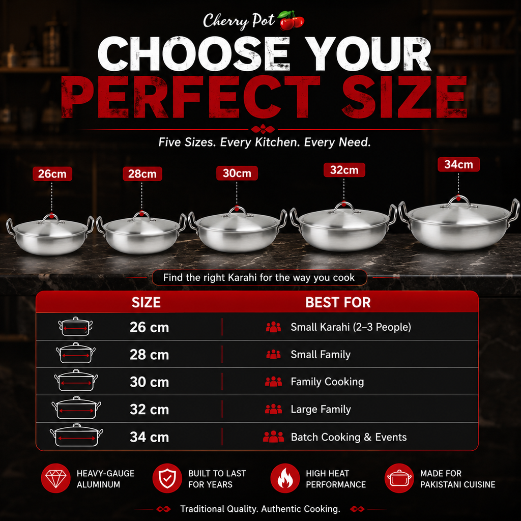 Metal Finish Round Wok (Karahi) with Lid – 26cm to 34cm – view 3 | Cherrypot cookware Pakistan