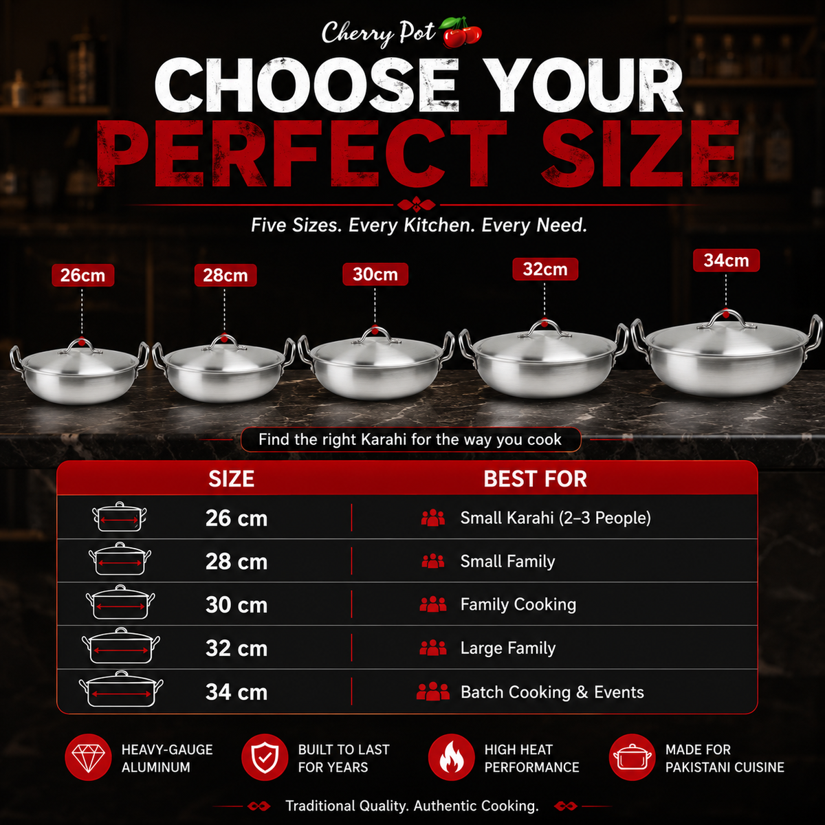 Metal Finish Round Wok (Karahi) with Lid – 26cm to 34cm – view 3 | Cherrypot cookware Pakistan