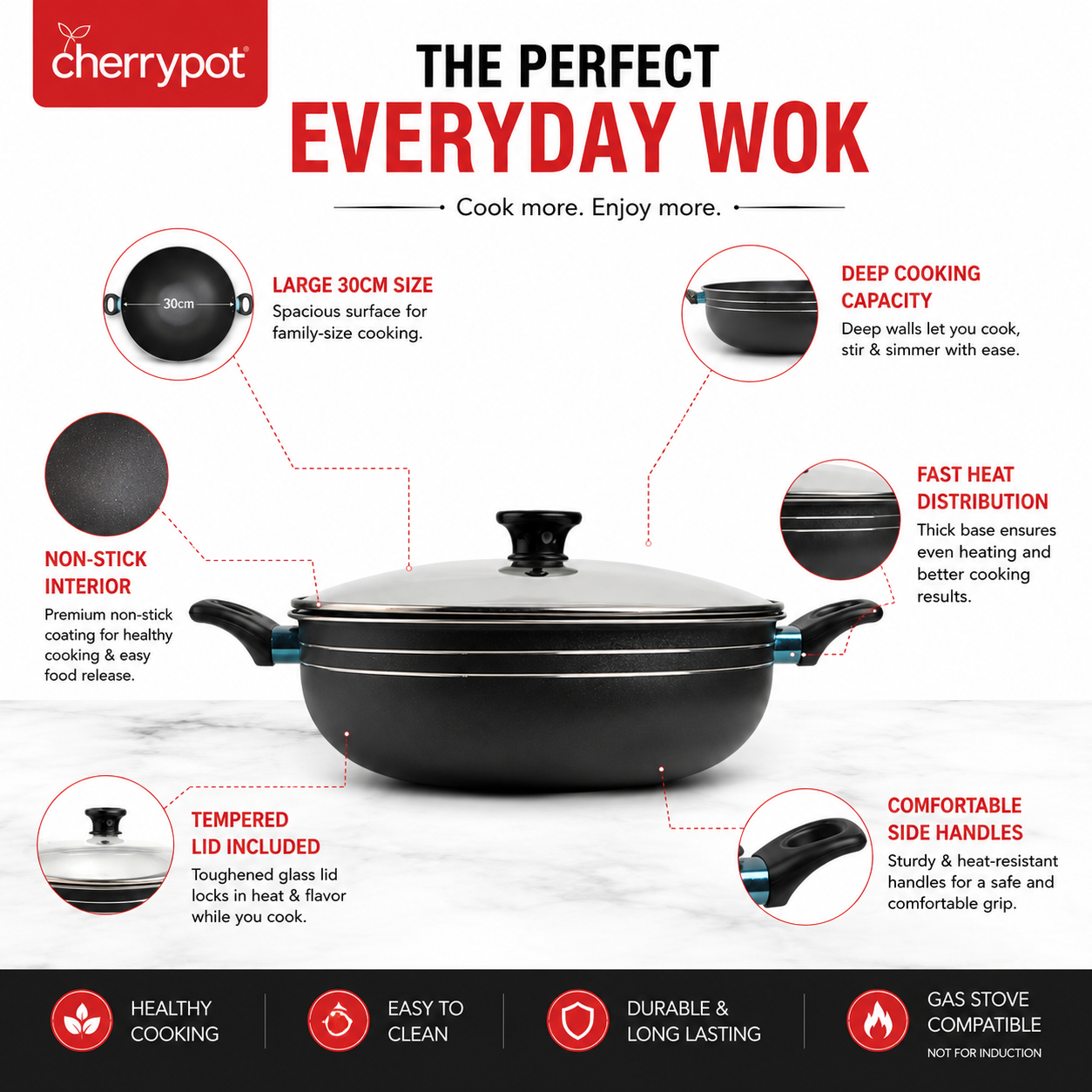 Non-Stick Bundle – 30cm Wok + 30cm Griddle – view 4 | Cherrypot cookware Pakistan
