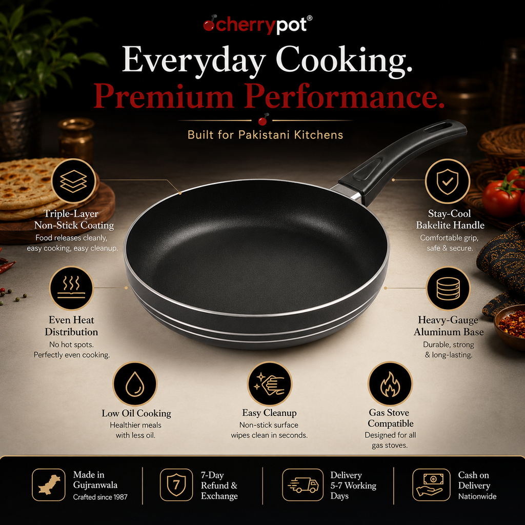 Non-Stick Round Frying Pan – 20cm to 30cm – view 4 | Cherrypot cookware Pakistan