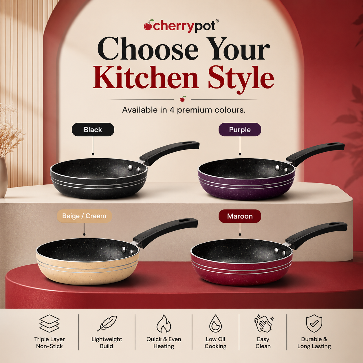 Non-Stick Mini Egg Frying Pan - 16cm (4 Colours) - Cherrypot cookware, Pakistan