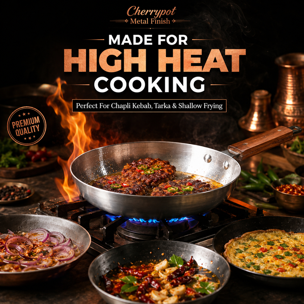 Metal Finish Round Frying Pan - 22cm to 30cm - Cherrypot cookware, Pakistan