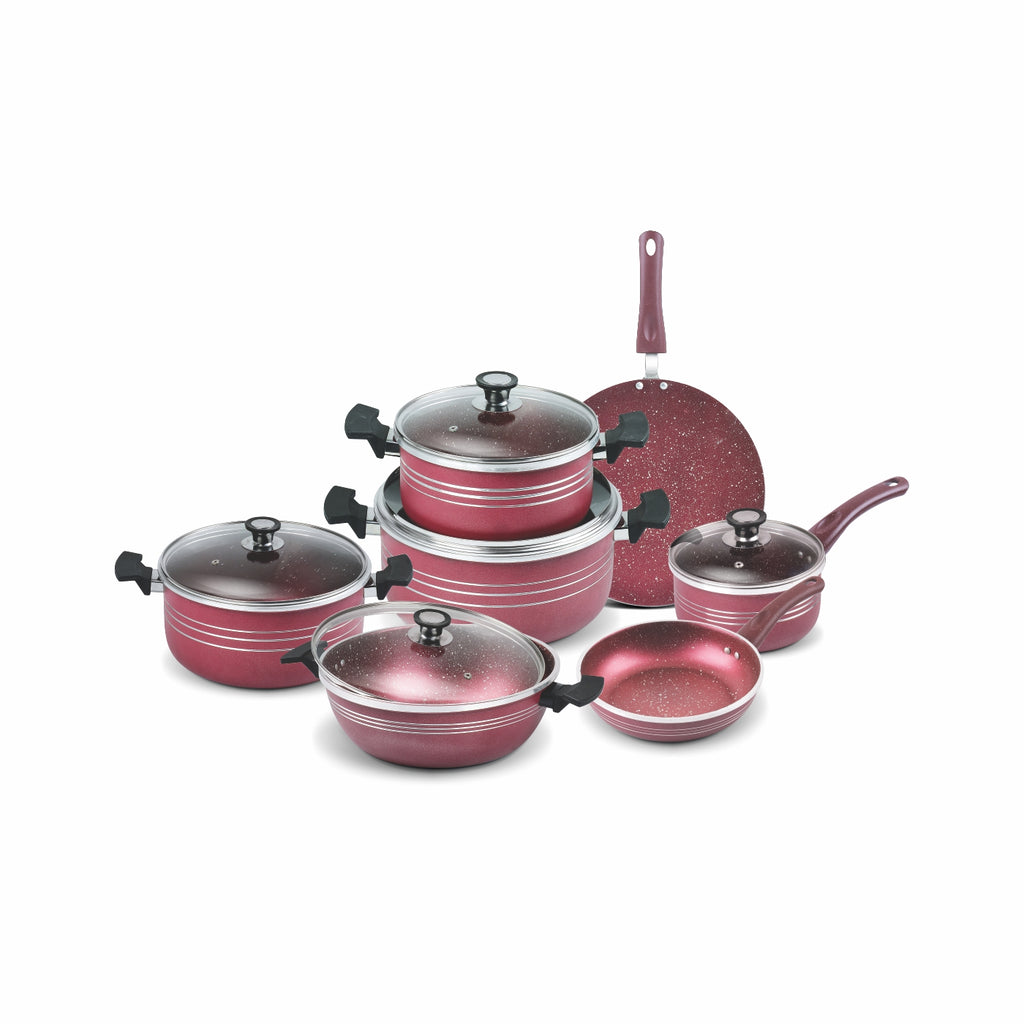 Polka Forging Non-Stick Set - 16 Pieces | Marble + Forged Corners - Cherrypot cookware, Pakistan