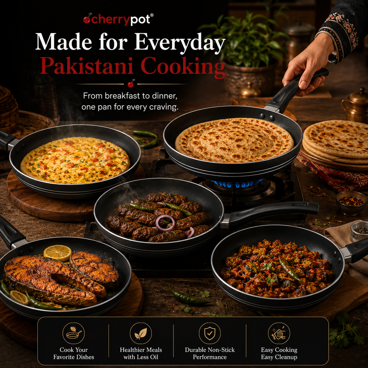 Non-Stick Round Frying Pan – 20cm to 30cm – view 2 | Cherrypot cookware Pakistan