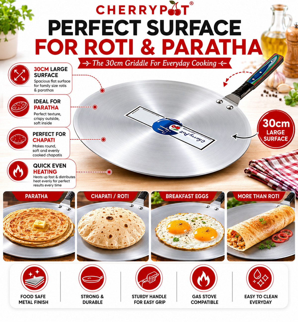 Metal Finish Bundle – 28cm Candy Wok + 30cm Griddle – view 3 | Cherrypot cookware Pakistan