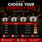 Metal Finish Saucepan with Lid – 16cm to 22cm (1.5L to 4L) – view 2 | Cherrypot cookware Pakistan