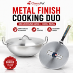 Metal Finish Bundle - 30cm Round Wok + 30cm Griddle - Cherrypot cookware, Pakistan