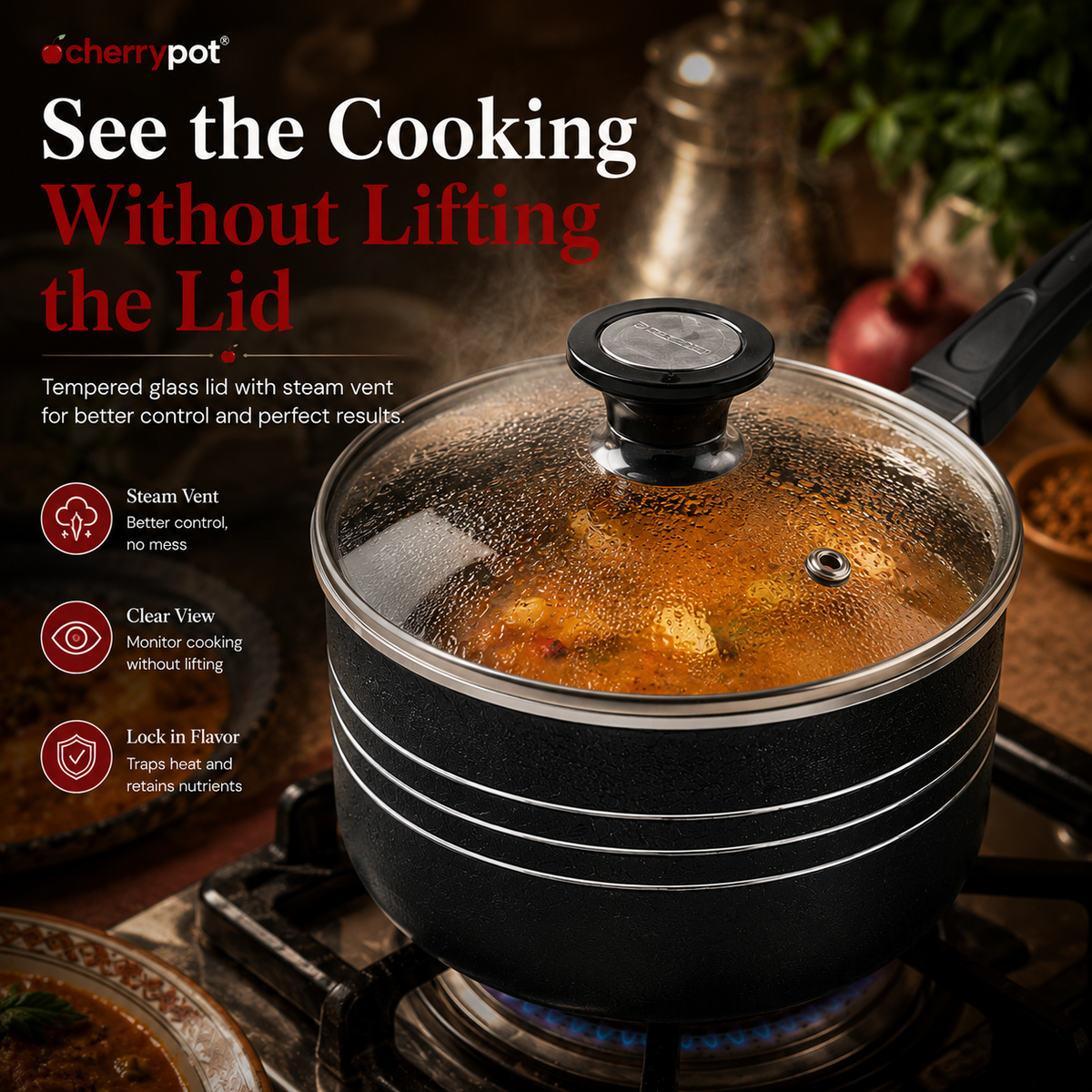 Non-Stick Saucepan with Glass Lid – 18cm (2L) | Simple & Forging – view 4 | Cherrypot cookware Pakistan