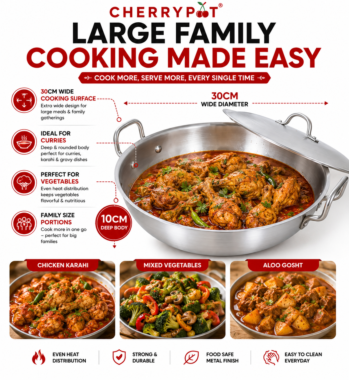 Metal Finish Bundle – 30cm Round Wok + 24cm Frying Pan – view 5 | Cherrypot cookware Pakistan
