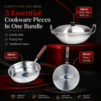Metal Finish Trio – 28cm Candy Wok + 24cm Frying Pan + 30cm Griddle – view 4 | Cherrypot cookware Pakistan