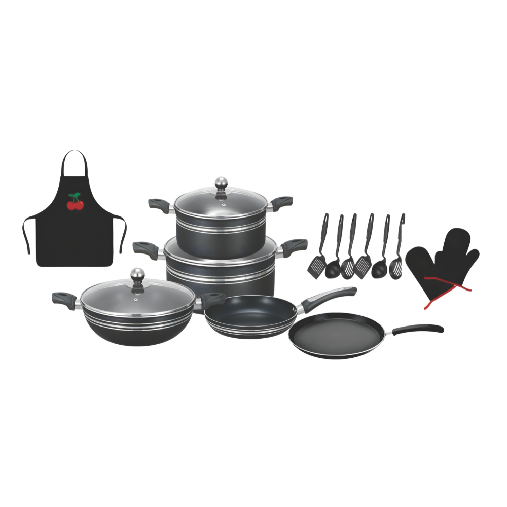 Victoria Non-Stick Cookware Set – 16 Pieces + Apron & Gloves | Cherrypot cookware Pakistan