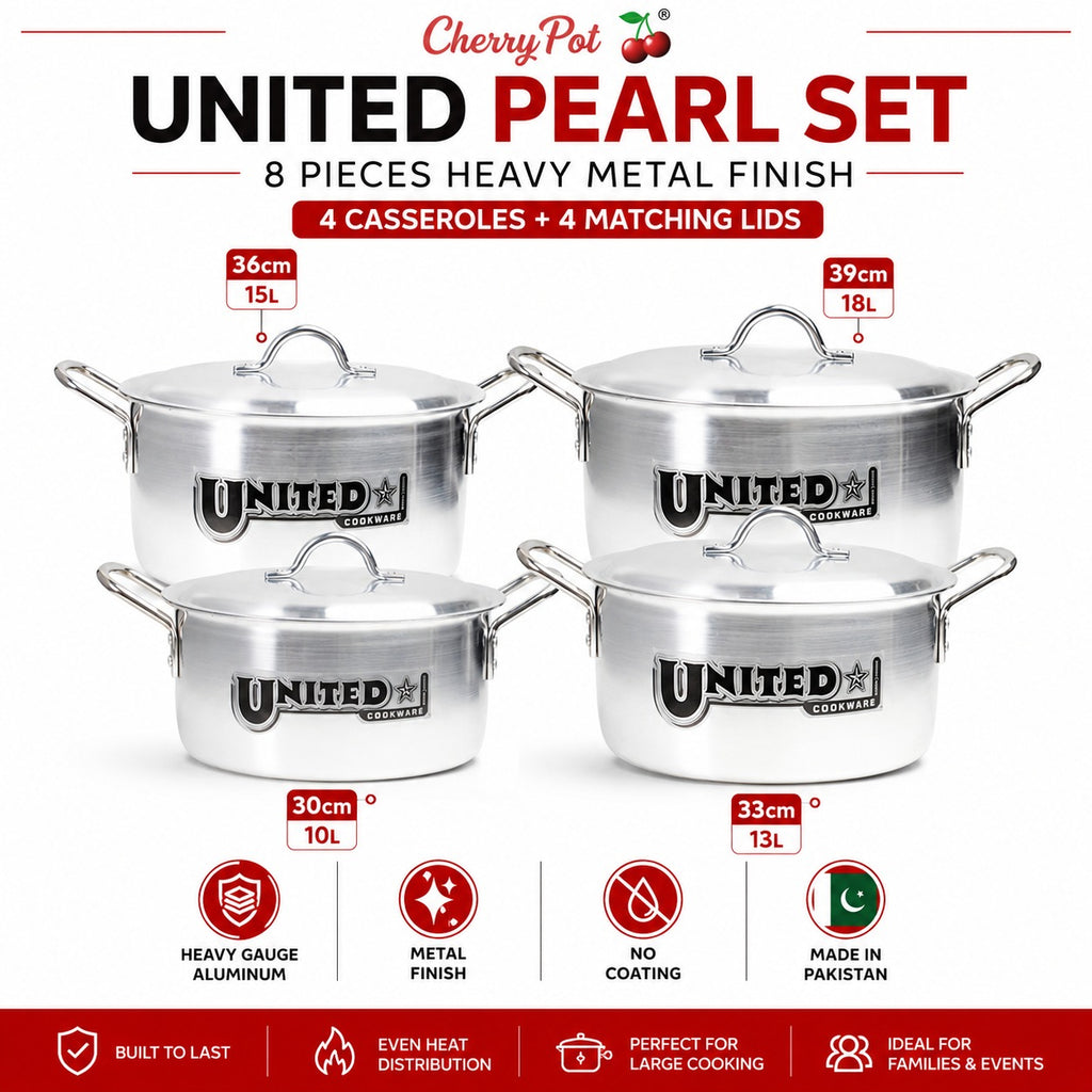 United Pearl Set – 8 Pieces Heavy Metal Finish (30cm to 39cm – main product photo | Cherrypot cookware Pakistan