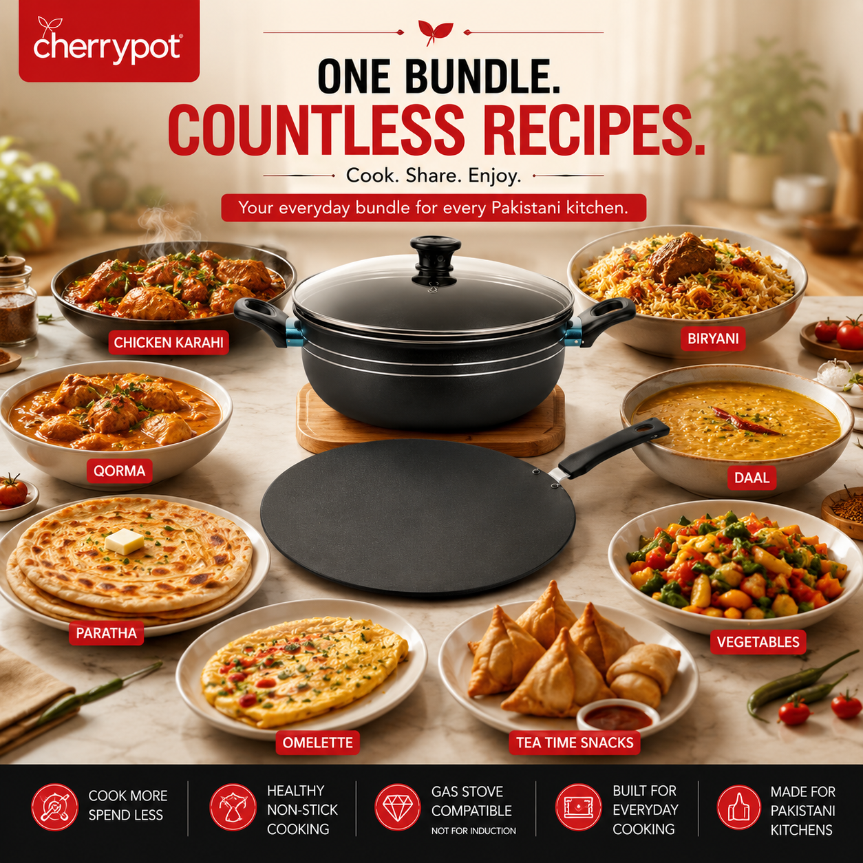 Non-Stick Bundle – 30cm Wok + 30cm Griddle – view 5 | Cherrypot cookware Pakistan
