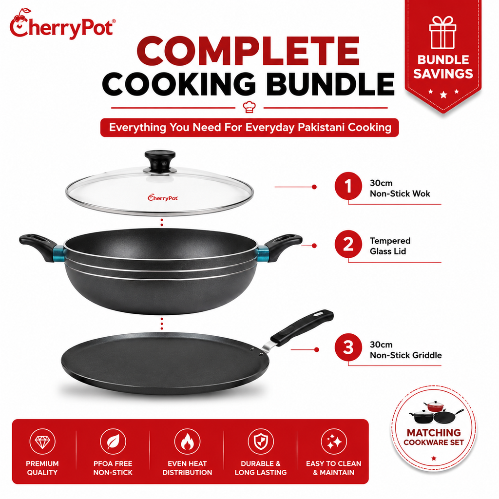 Non-Stick Bundle - 30cm Wok + 30cm Griddle - Cherrypot cookware, Pakistan