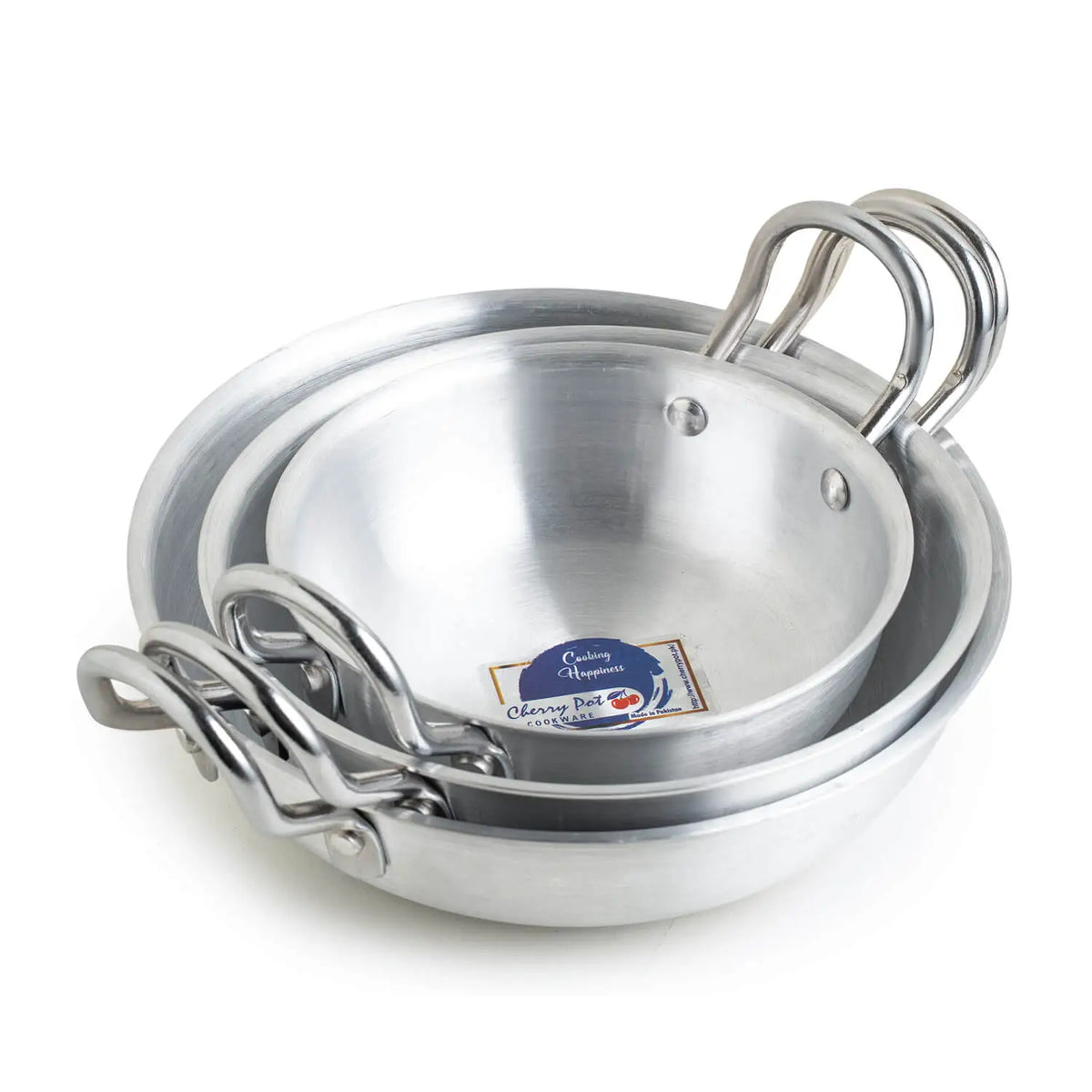 Baby Wok Set with Lids Metal Finish – 6 Pieces (18cm, 20cm, 22cm + Lids) – view 8 | Cherrypot cookware Pakistan