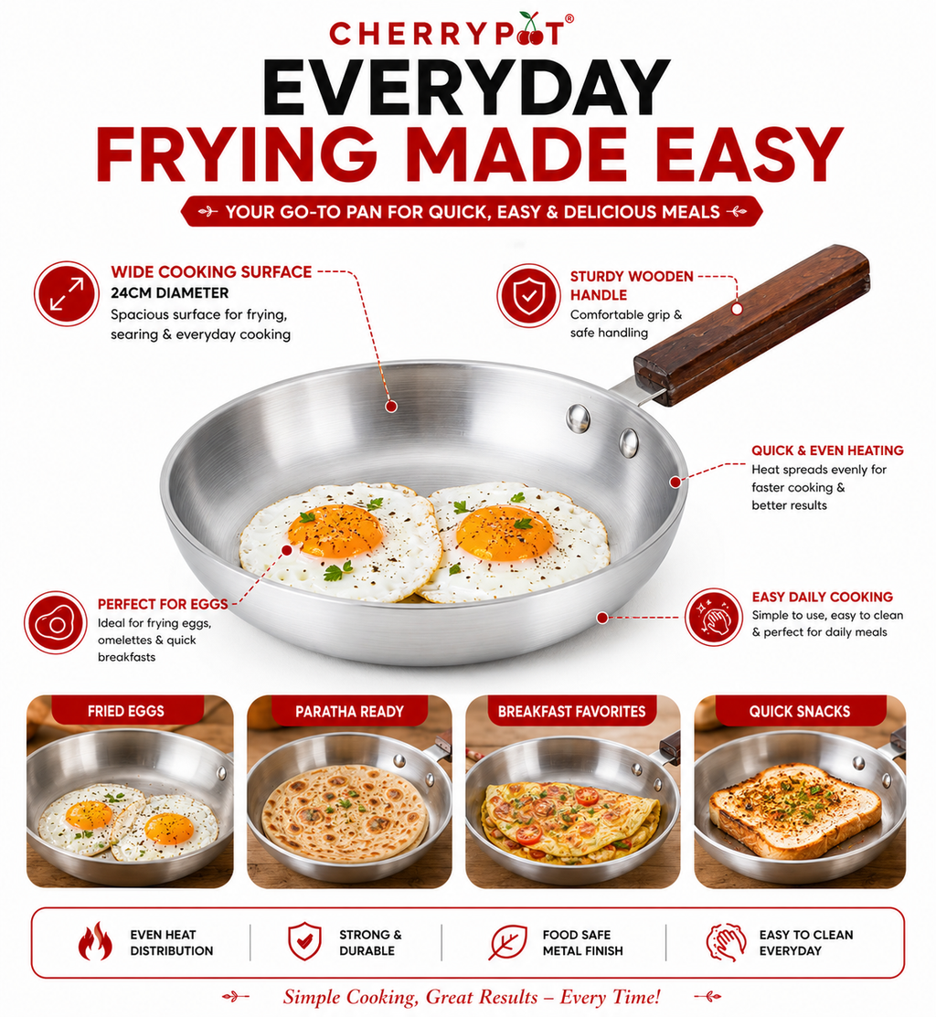 Metal Finish Bundle – 30cm Round Wok + 24cm Frying Pan – view 4 | Cherrypot cookware Pakistan