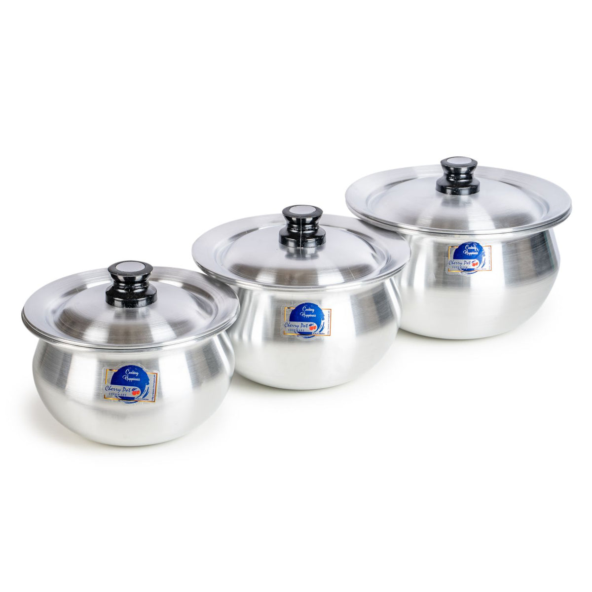 Capri Sipri Metal Finish Set – 8 Pieces (21cm, 23cm, 26cm) | Cherrypot cookware Pakistan