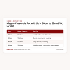 Megno Casserole Pot with Lid – 30cm to 39cm (10L to 18L) – sizes & capacities table | Cherry Pot