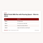 Metal Finish Milk Pan with Pouring Spout – 16cm to 22cm – sizes table | Cherry Pot