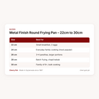 Metal Finish Round Frying Pan – 22cm to 30cm – sizes table | Cherry Pot