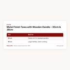 Metal Finish Tawa with Wooden Handle – 30cm & 36cm – sizes table | Cherry Pot