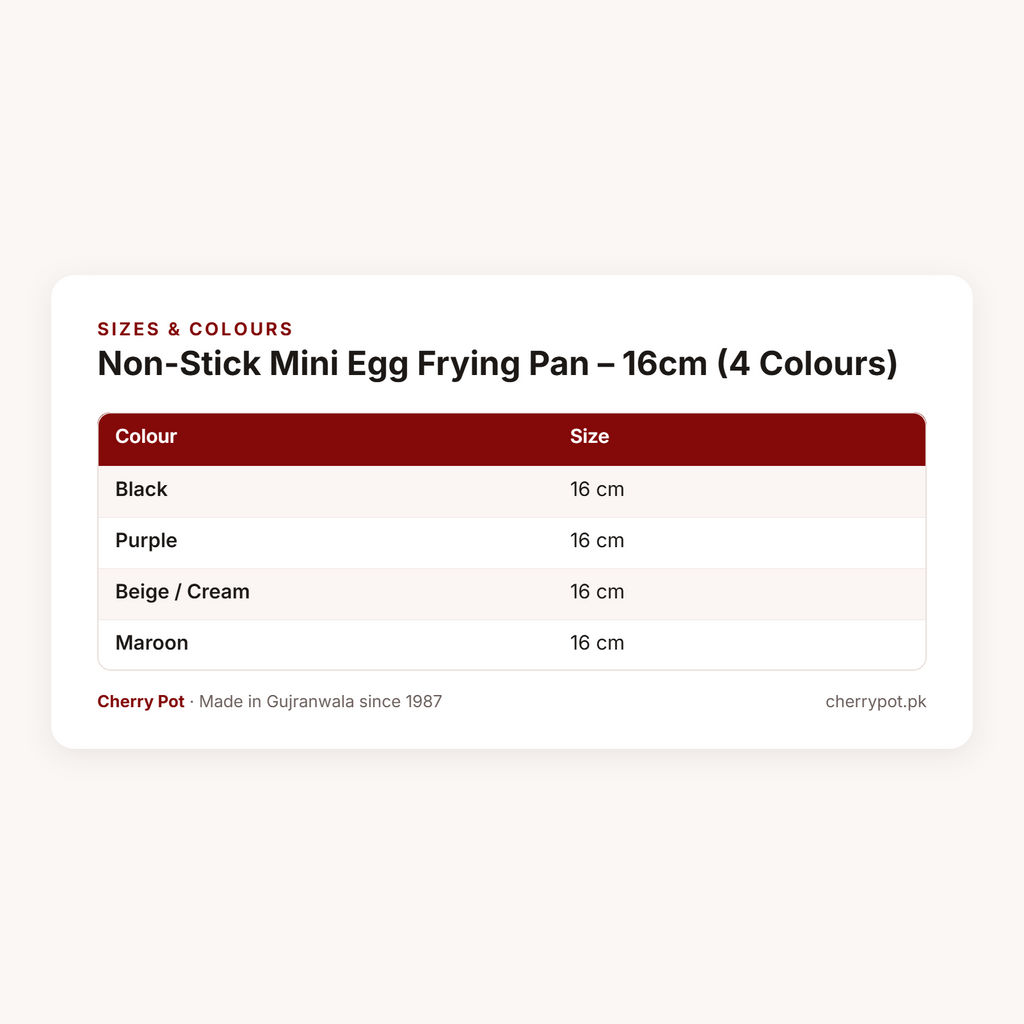 Non-Stick Mini Egg Frying Pan – 16cm (4 Colours) – sizes & colours table | Cherry Pot