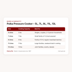 Polka Pressure Cooker – 5L, 7L, 9L, 11L, 13L – sizes & capacity table | Cherry Pot