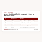 United Opal Metal Finish Casserole – 26cm to 33cm (6L to 13L) – sizes & capacities table | Cherry Pot