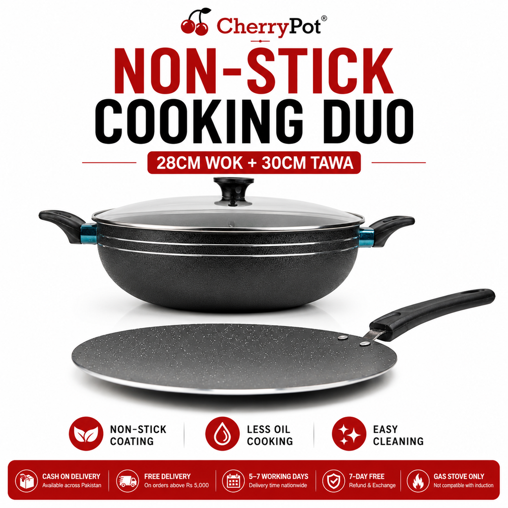 Non-Stick Bundle – 28cm Wok + 30cm Griddle – view 3 | Cherrypot cookware Pakistan