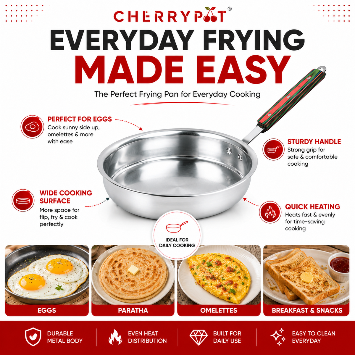 Metal Finish Bundle – 28cm Candy Wok + 24cm Frying Pan – view 3 | Cherrypot cookware Pakistan