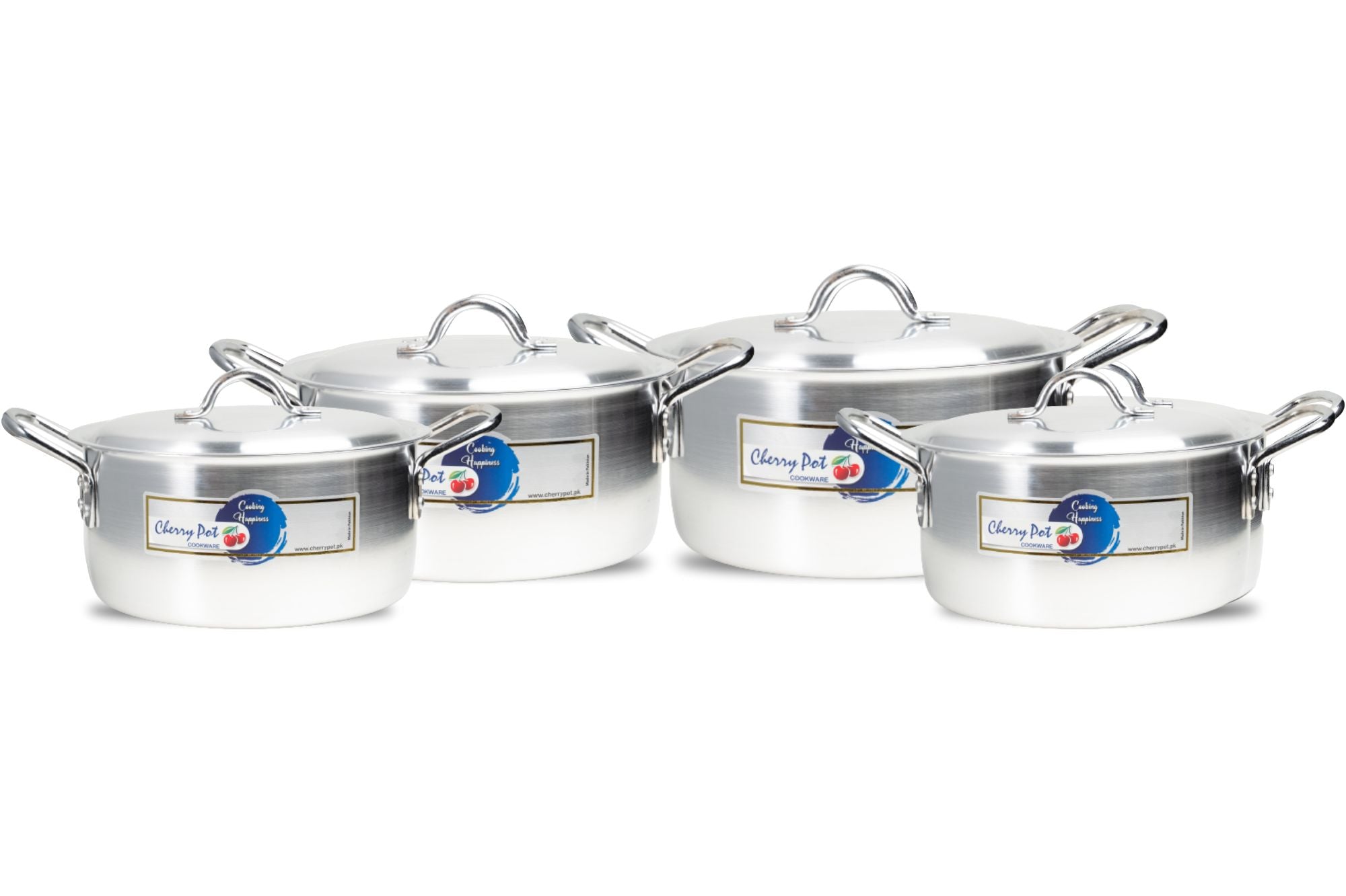 Megno Heavy-Weight Metal Finish Set – 8 Pieces (30cm to 39cm) – view 6 | Cherrypot cookware Pakistan