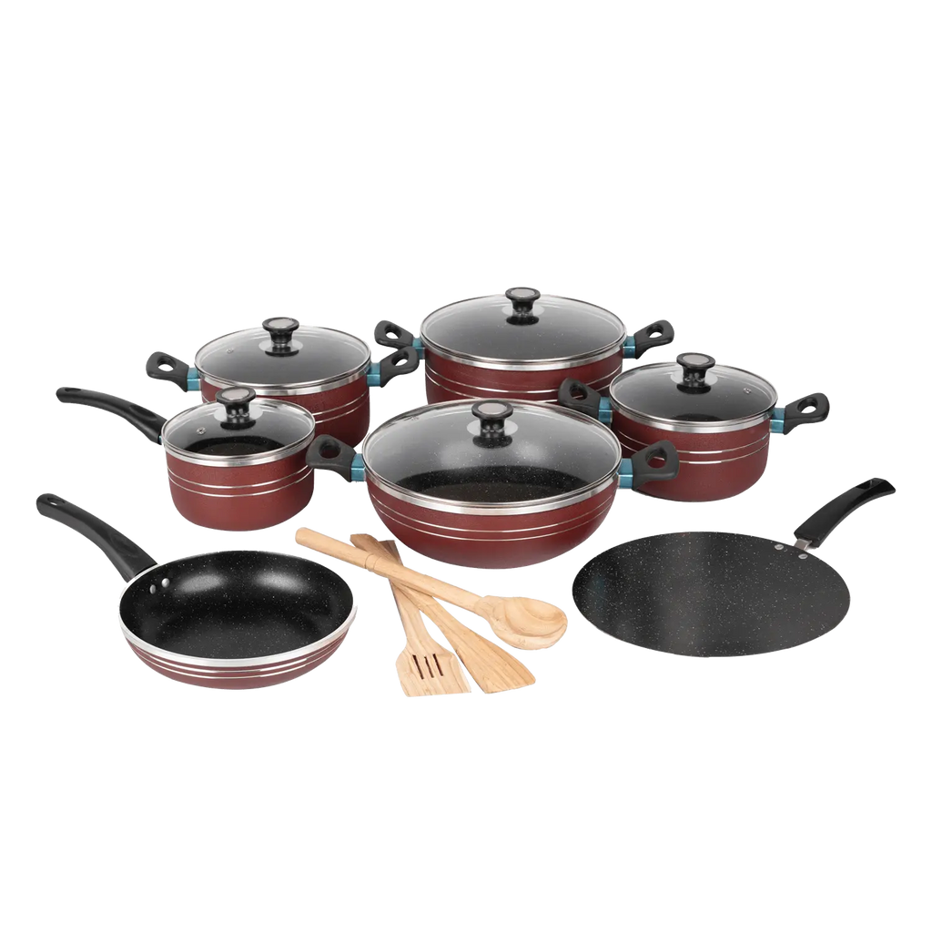 Polka Forging Non-Stick Set – 16 Pieces | Marble + Forged Corners – view 2 | Cherrypot cookware Pakistan